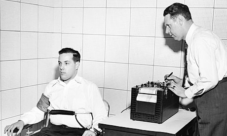 man taking a lie detector test