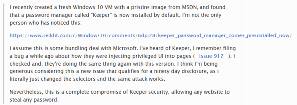 password stealing bug in windows keeper